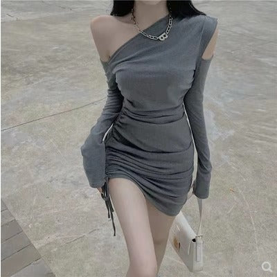 Damen Minikleid Asymmetrischer Ausschnitt Figurbetont