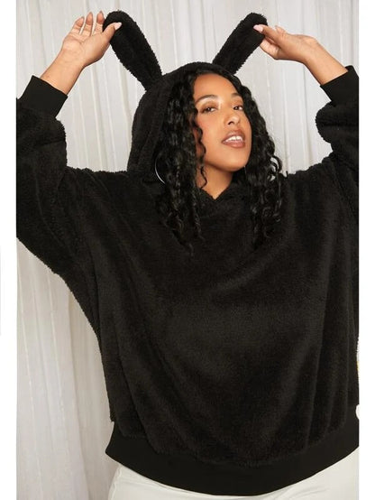 Damen Hoodie Oversized mit Hasenohren Weich Norvielle
