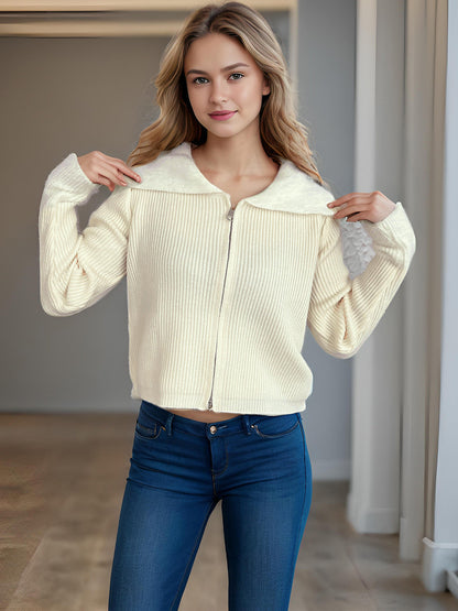 Damen Strickjacke mit Reißverschluss Norvielle Bequem Puffärmel