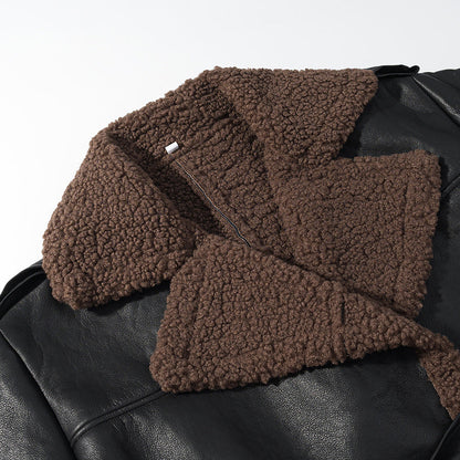 Damen Kunstlederjacke Teddyfutter Bindegürtel