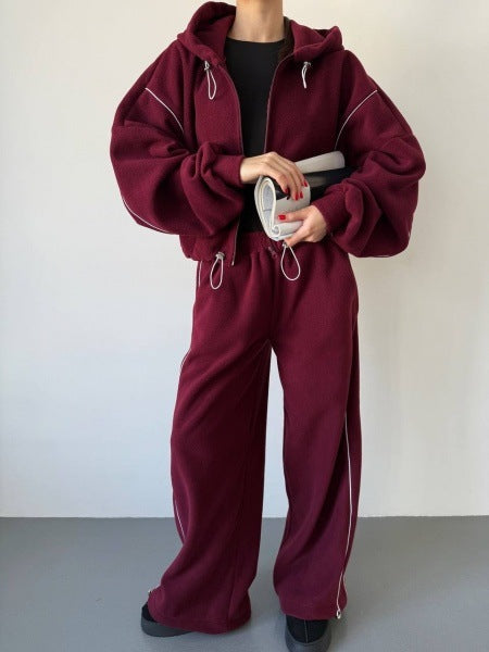 Damen Sweatanzug Kapuzenpullover Weite Hose Seitenstreifen Norvielle