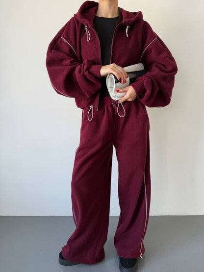 Damen Sweatanzug Kapuzenpullover Weite Hose Seitenstreifen Norvielle