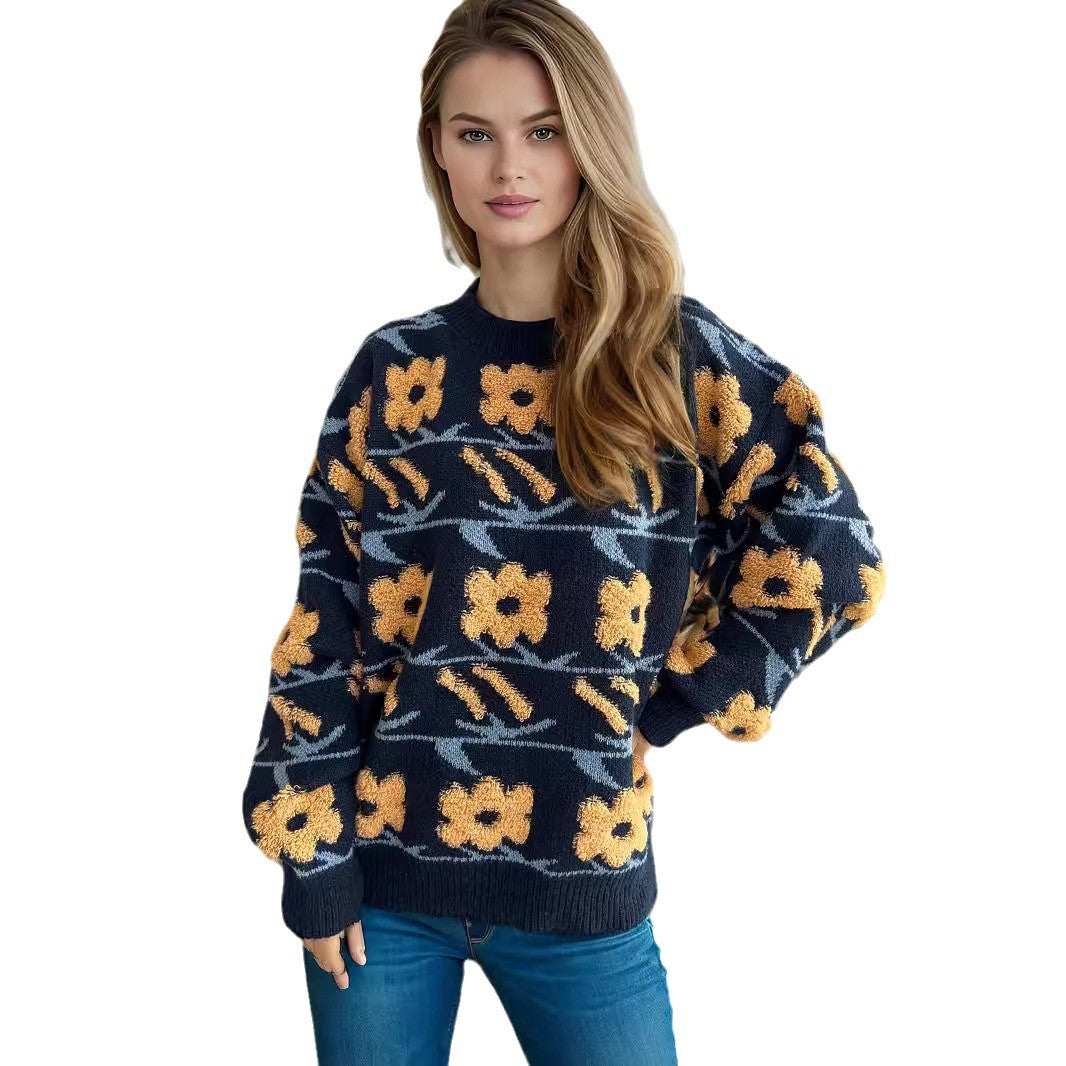 Damen Strickpullover Kuschelig Floral 3D-Applikationen Norvielle