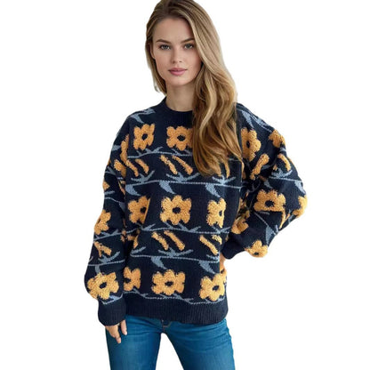 Damen Strickpullover Kuschelig Floral 3D-Applikationen Norvielle