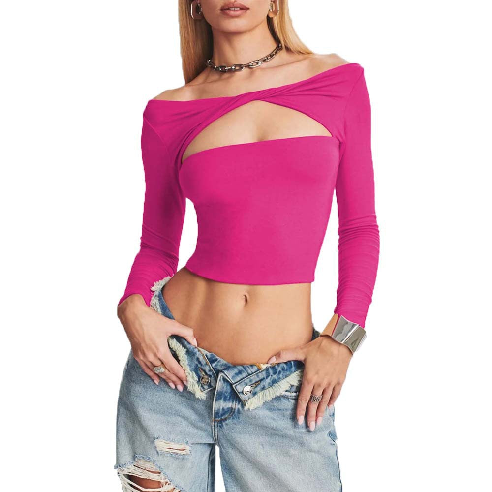 Damen Crop- Asymmetrischer Ausschnitt Figurbetont Norvielle