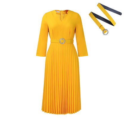 Damen Midikleid Plissé-Optik Taillengürtel Norvielle