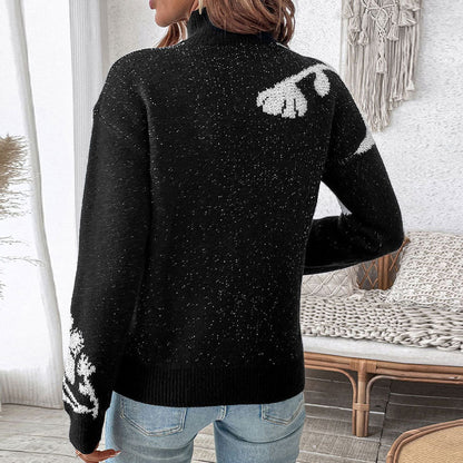 Damen Strickpullover Florales Design Hochkragen Norvielle