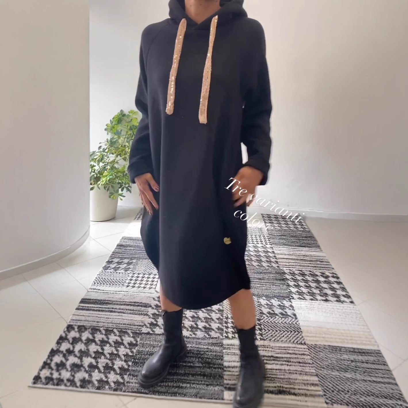 Damen Oversize Kapuzenkleid Glitzernd