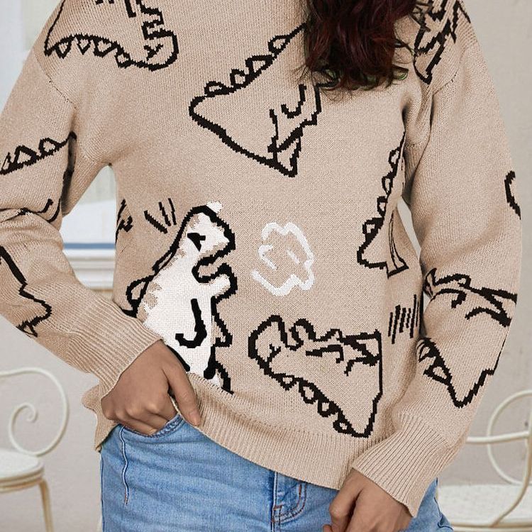 Damen Pullover Dinosaurier Motiv Lässiger Schnitt Norvielle