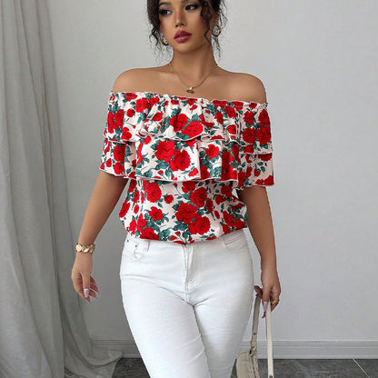 Damen Bluse Volant Floralmuster Norvielle - Norvielle
