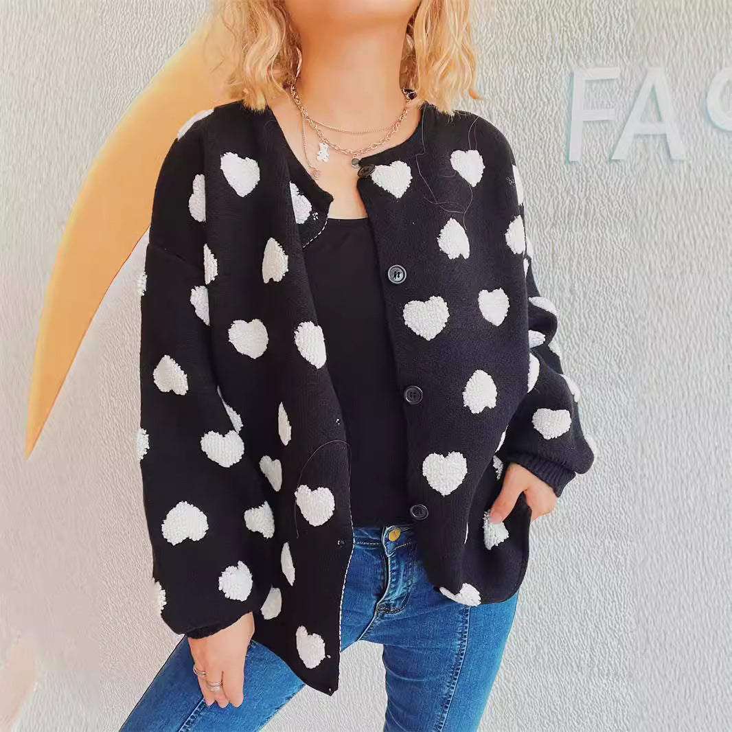 Damen Strickjacke Herzmotiv Knöpfe