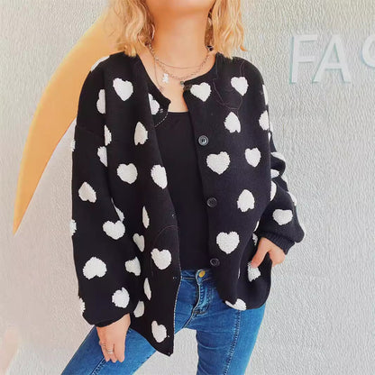 Damen Strickjacke Herzmotiv Knöpfe