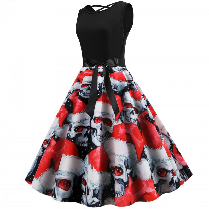 Damen Swingkleid Weihnachtliches Totenkopf-Motiv Norvielle