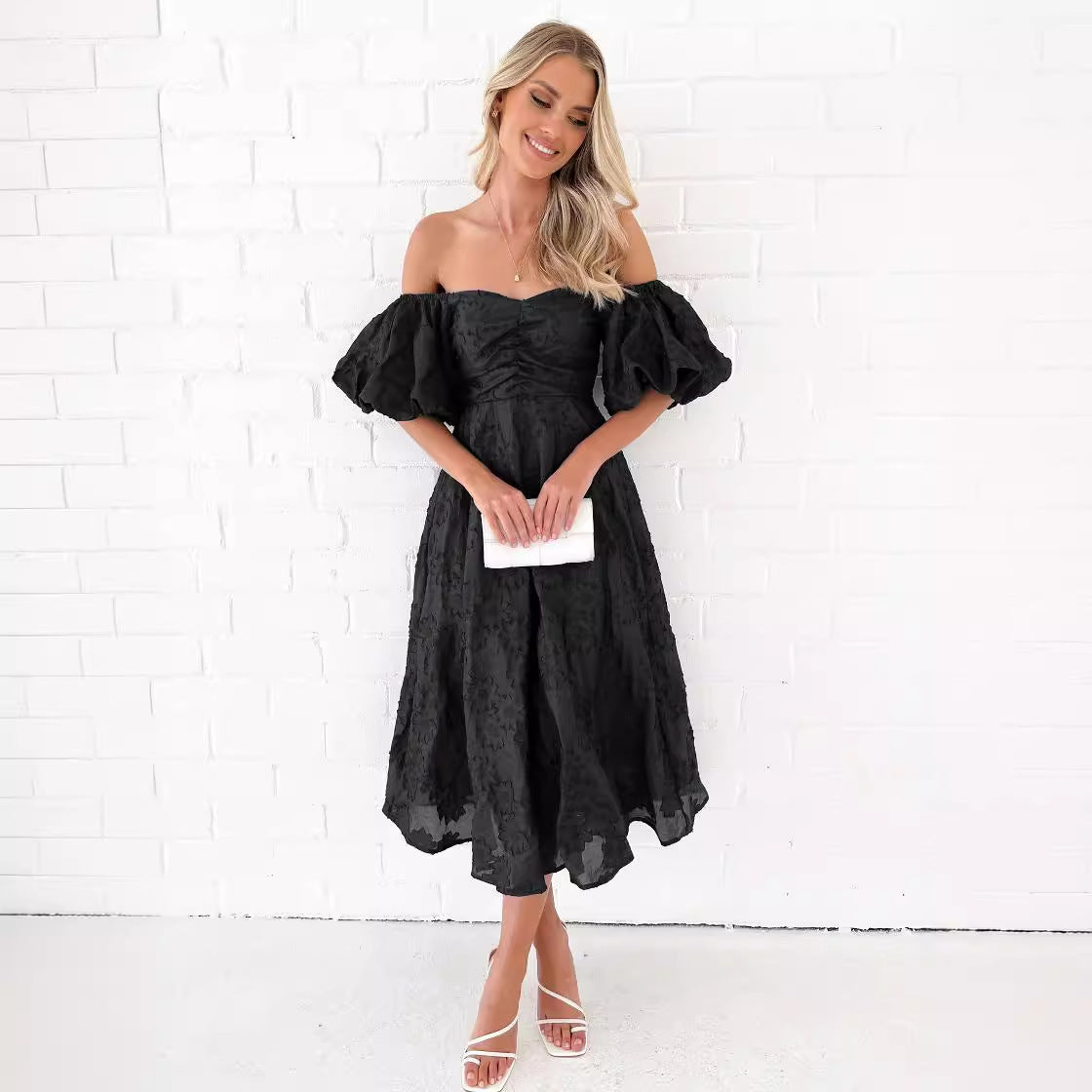 Damen Midikleid Puffärmel Floralmuster Norvielle