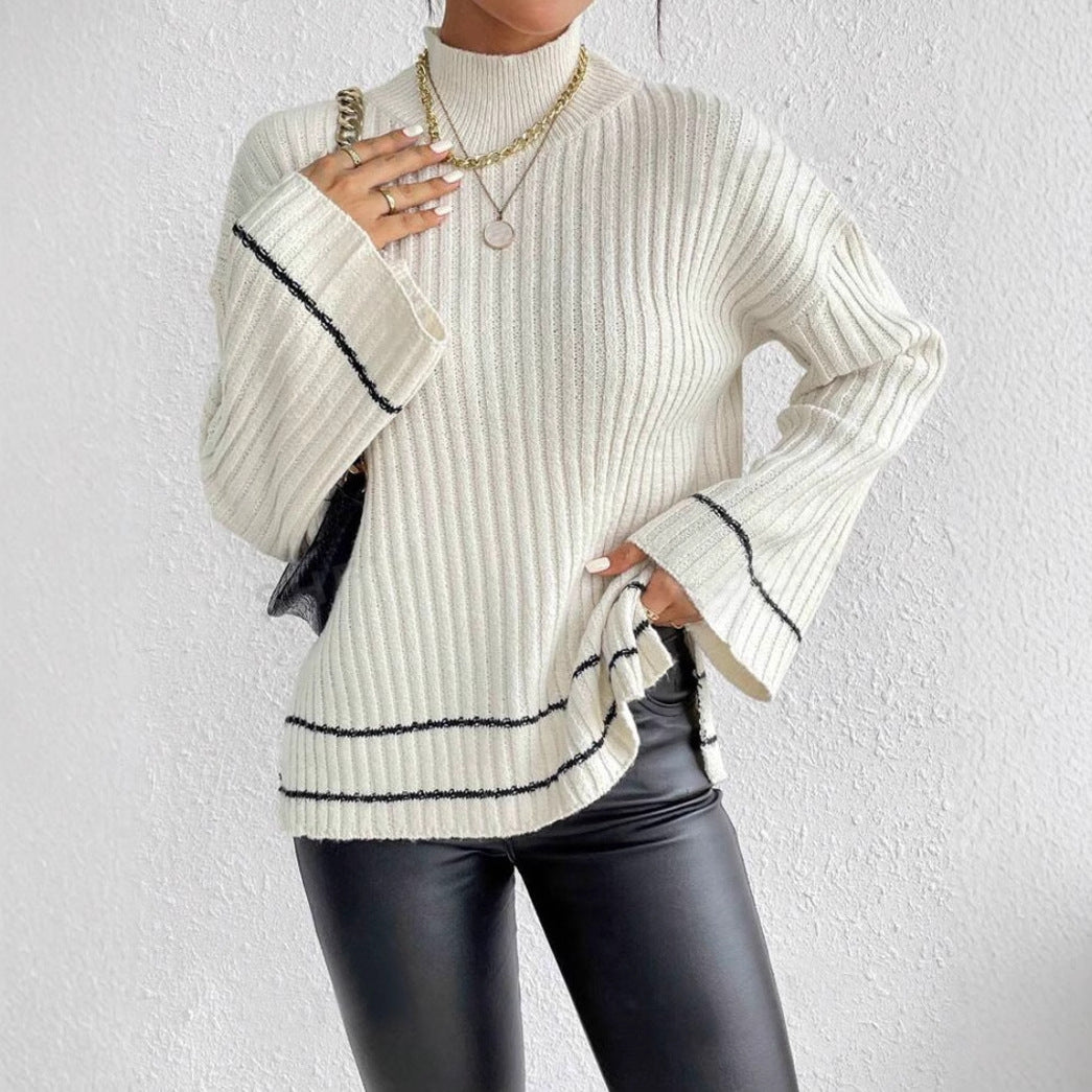 Damen Rollkragenpullover Gerippt Winterweiß - Norvielle