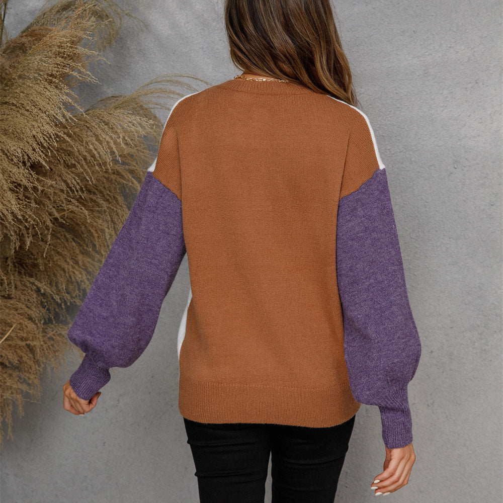 Damen Pullover mit Knopfleiste Kontrastärmel Norvielle