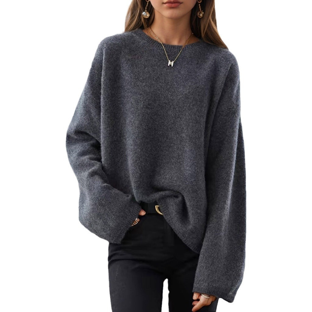 Damen Strickpullover Bequem Lässiger Schnitt Weite Ärmel Norvielle