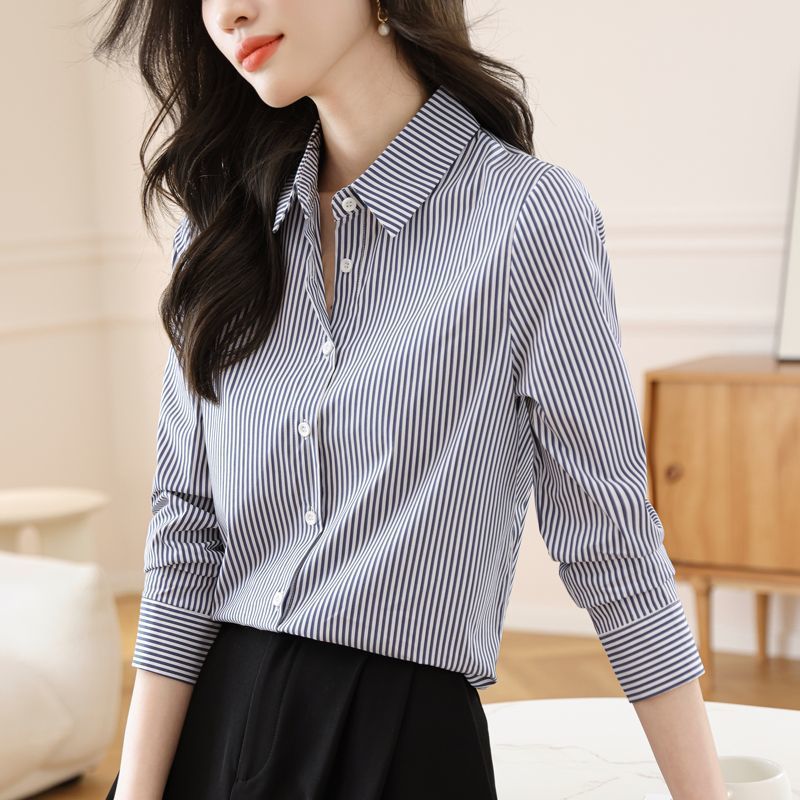 Damen Hemdbluse Gestreift Eleganter Kragen Weiß - Norvielle