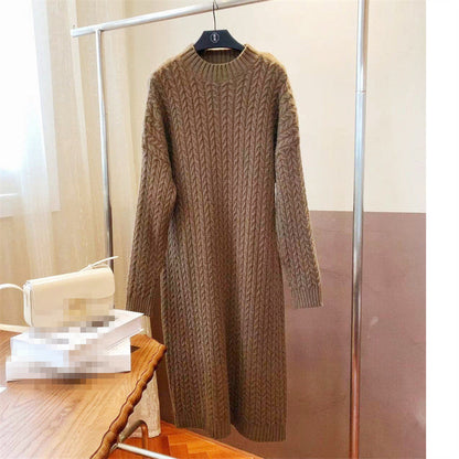 Damen Strickkleid Lässig Strukturiertes Muster Beige