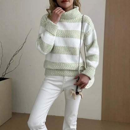 Damen Pullover Hochkragen Gestreift Norvielle