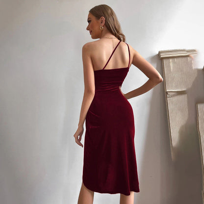 Damen Minikleid Samt Asymmetrischer Ausschnitt