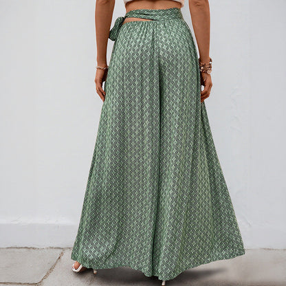 Damen Palazzo-Hose mit Bindegürtel und Print