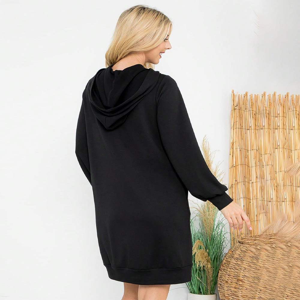 Damen Hoodie-Kleid Puffärmel Kängurutasche Norvielle