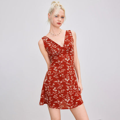 Damen Minikleid Blumenmuster V-Ausschnitt Figurbetont Norvielle - Norvielle