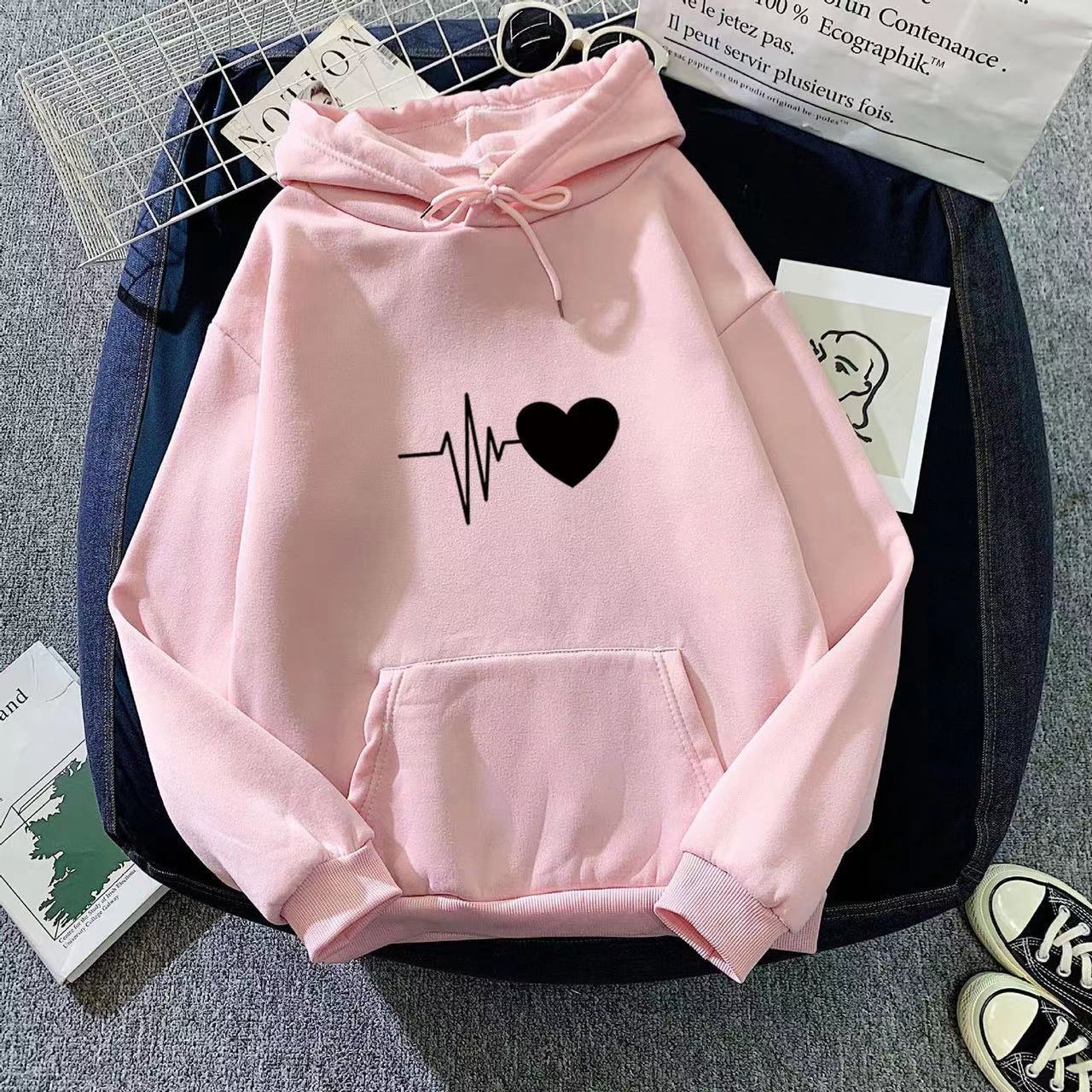 Damen Kapuzenpullover Herzschlagmotiv Norvielle