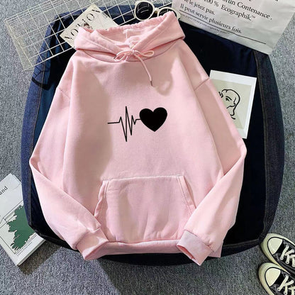 Damen Kapuzenpullover Herzschlagmotiv Norvielle