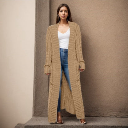 Damen Strickcardigan Lang Zopfmuster Norvielle