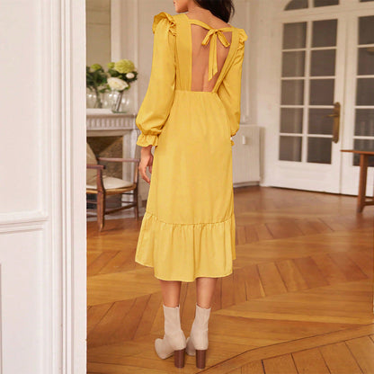 Damen Midikleid Rüschendesign Seitenschlitz Norvielle