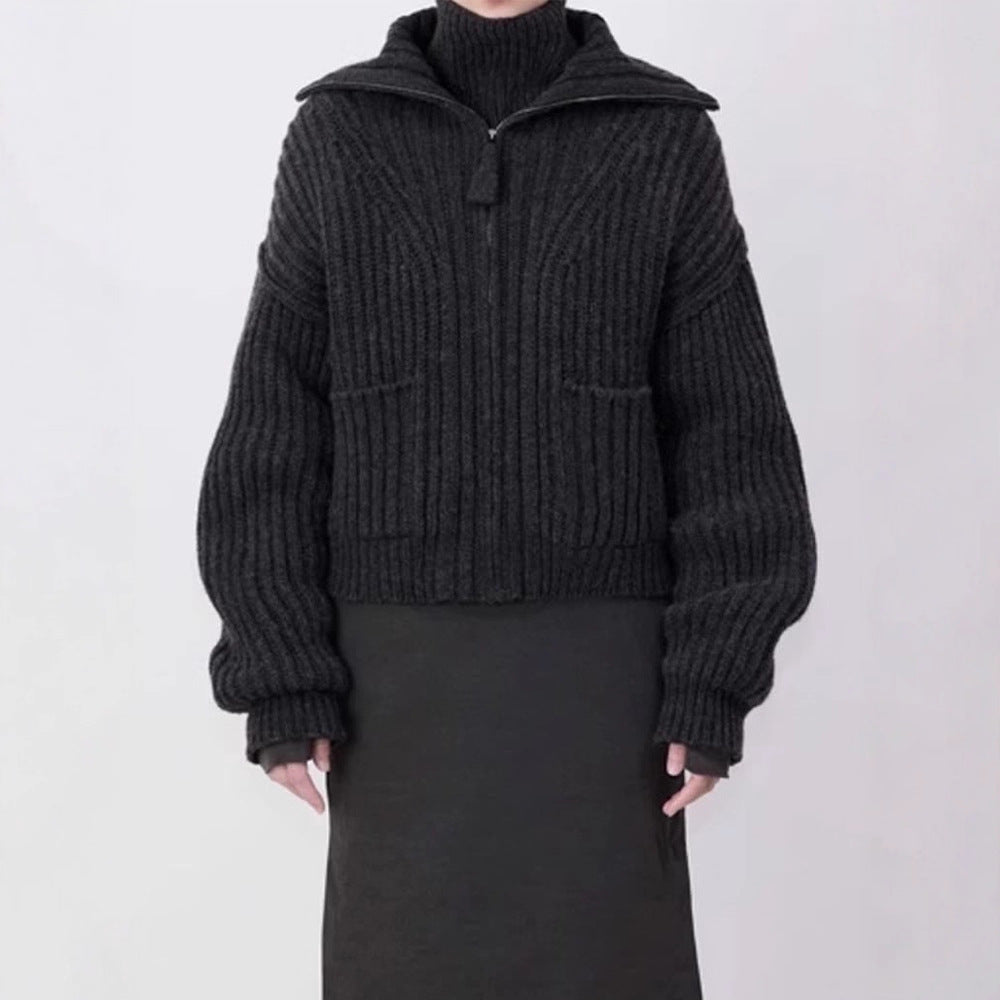 Damen Grobstrickpullover Hochkragen Mit Taschen Norvielle - Norvielle