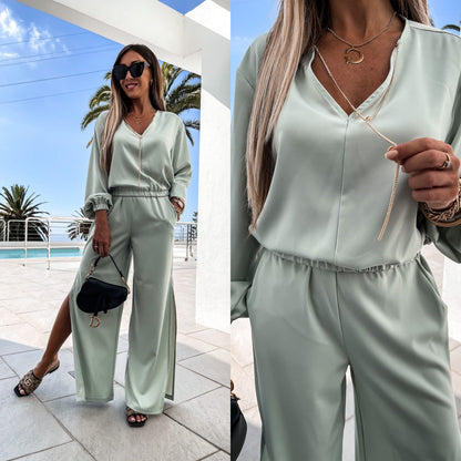 Damen Jumpsuit Elegantes Design Dekorative Seitenschlitzen Norvielle