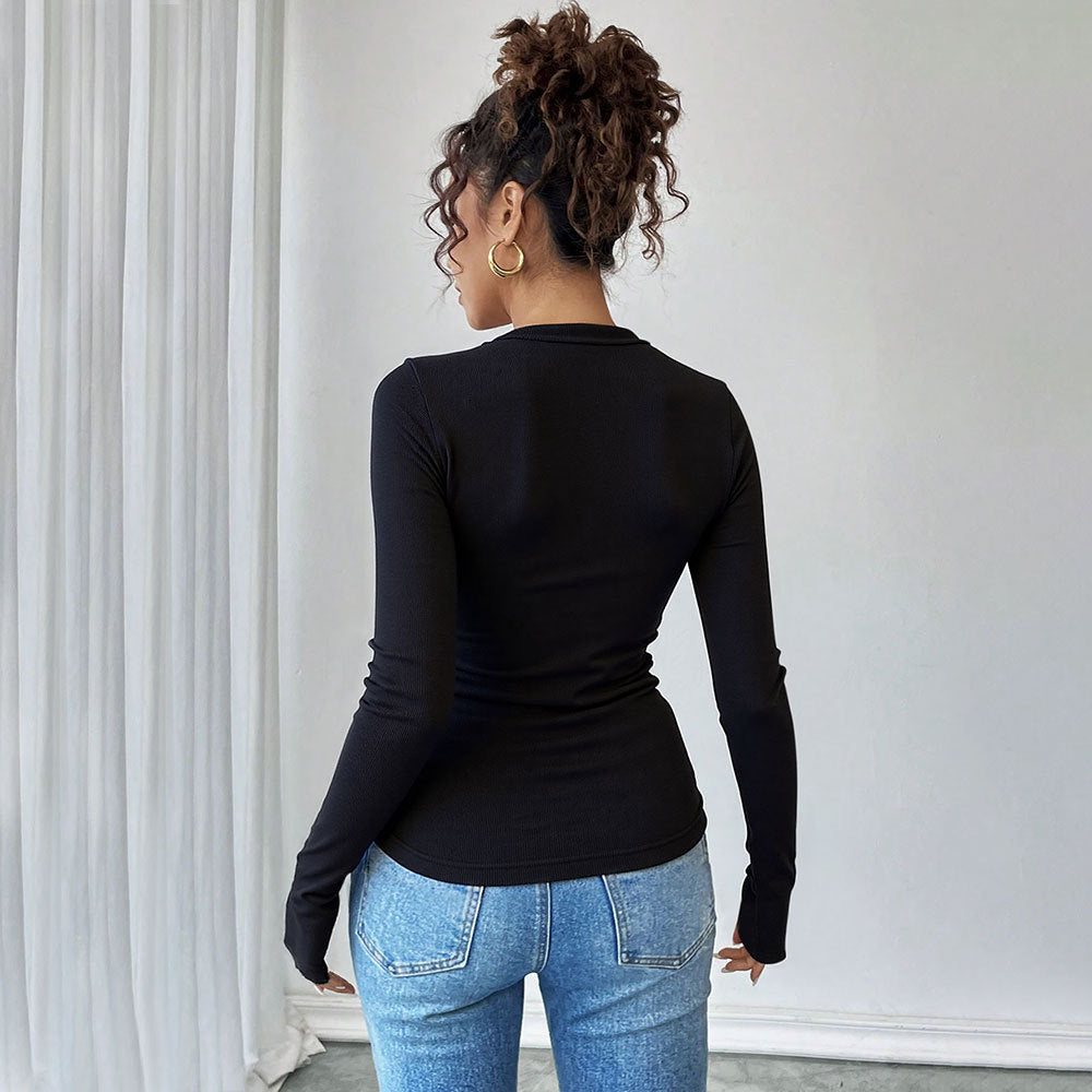 Damen Langarmshirt Asymmetrisch Cut-Out-Design Ringdetails