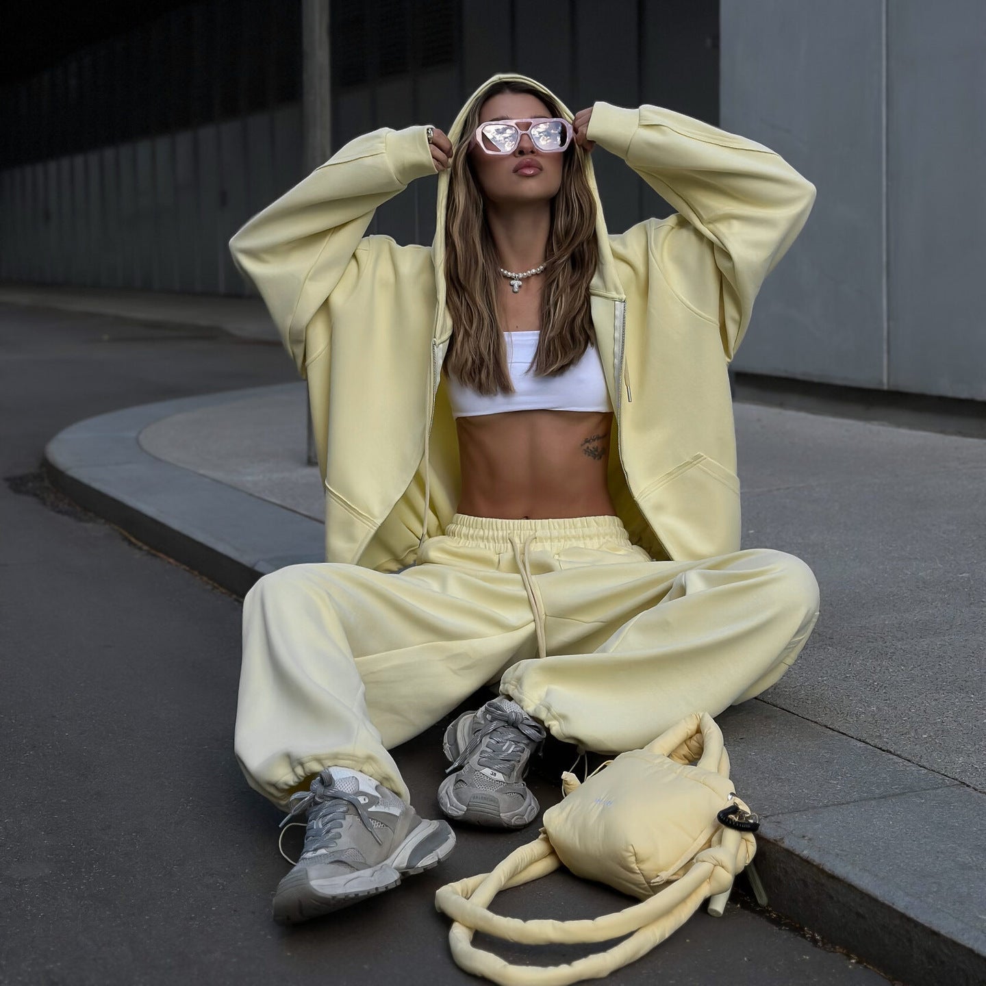 Damen Oversized Loungewear Set mit Kordelzug Norvielle