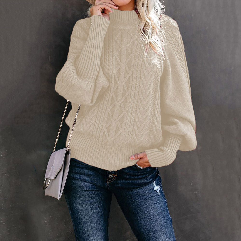 Damen Strickpullover Stehkragen Zopfmuster