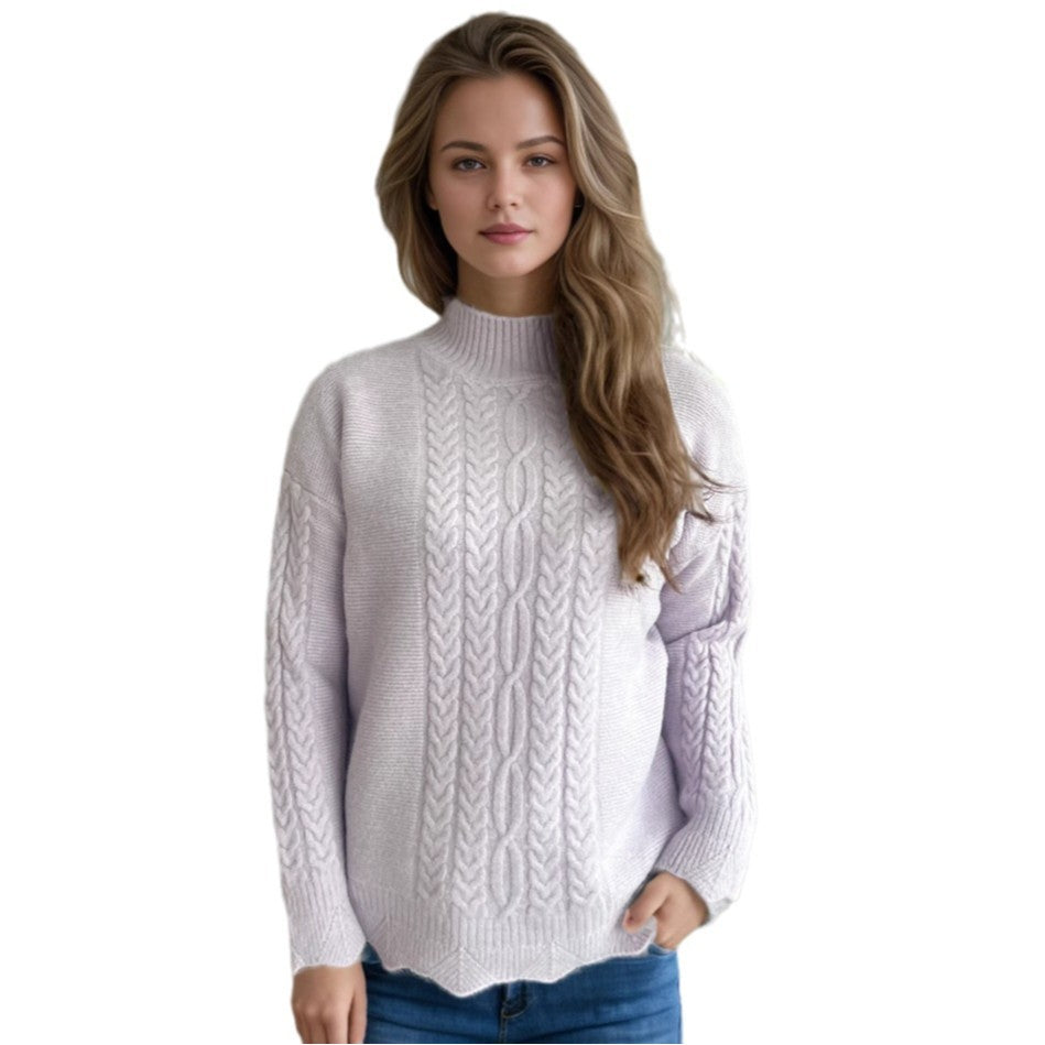 Damen Strickpullover Rundkragen Zopfmuster Norvielle