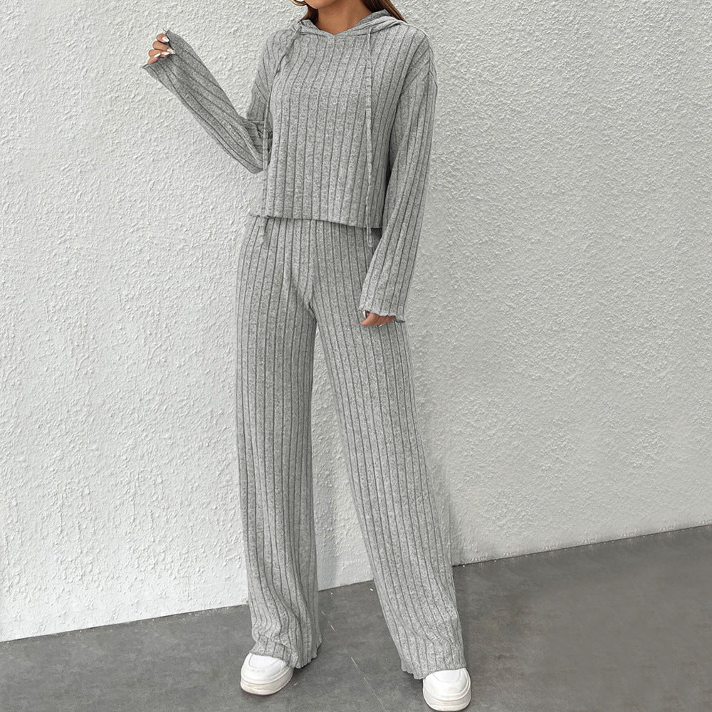 Damen Strick-Set Hoodie weite Bein Norvielle