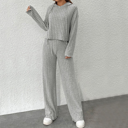 Damen Strick-Set Hoodie weite Bein Norvielle
