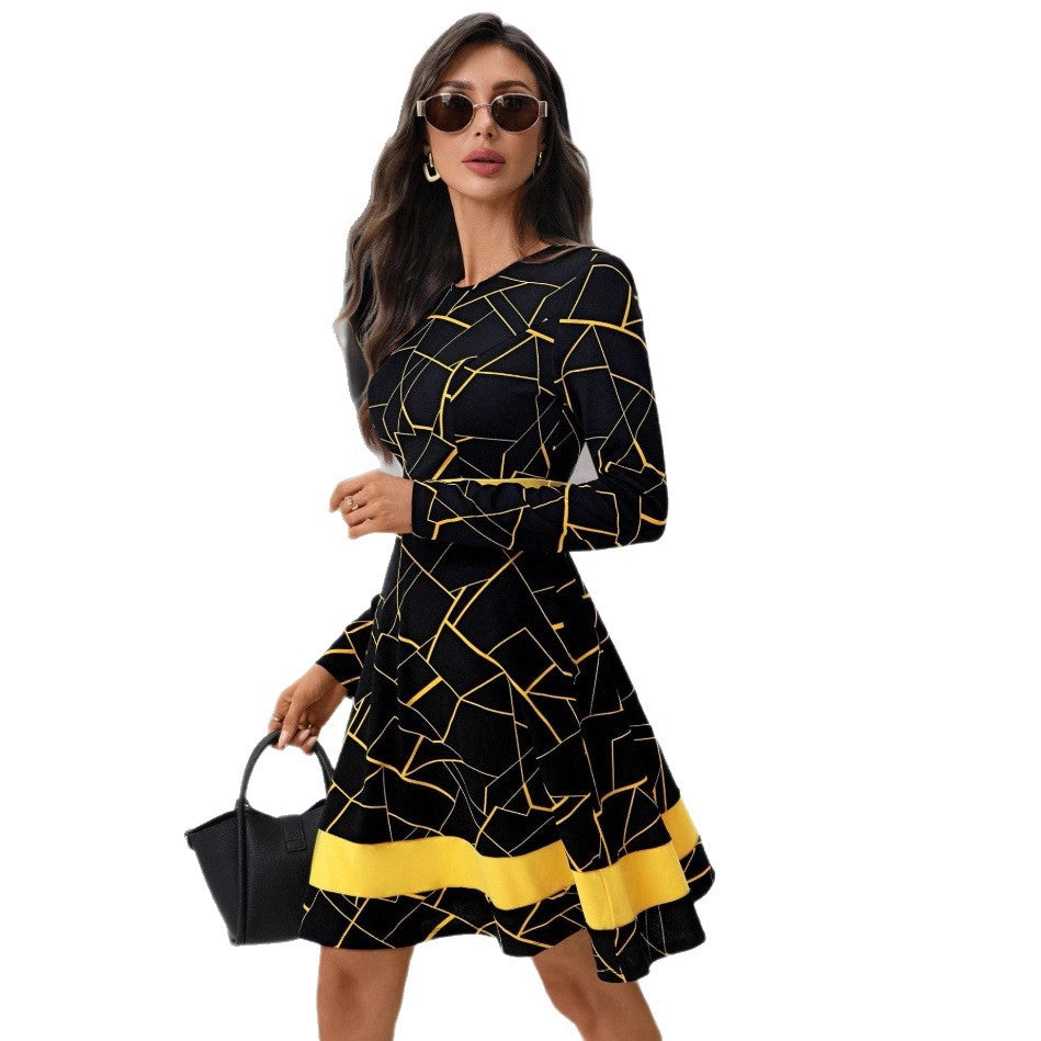 Damen A-Linien Kleid Geometrisches Muster Taillierter Schnitt