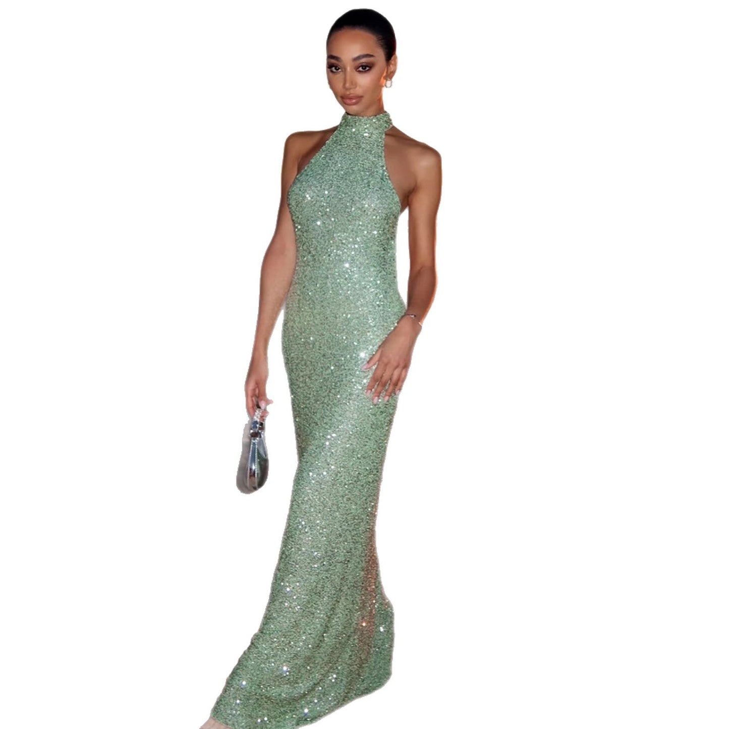 Damen Abendkleid Glitzernd Hochkragen Figurbetont Norvielle