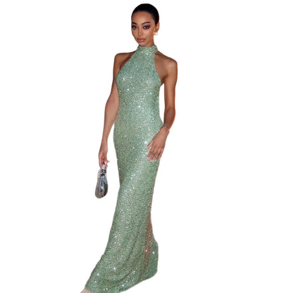 Damen Abendkleid Glitzernd Hochkragen Figurbetont Norvielle