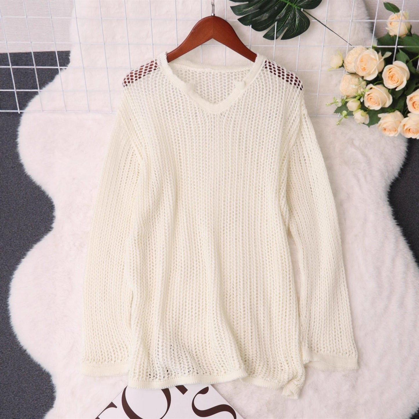 Damen Strickpullover Luftiger Mesh-Strick Modernes Design Beige - Norvielle