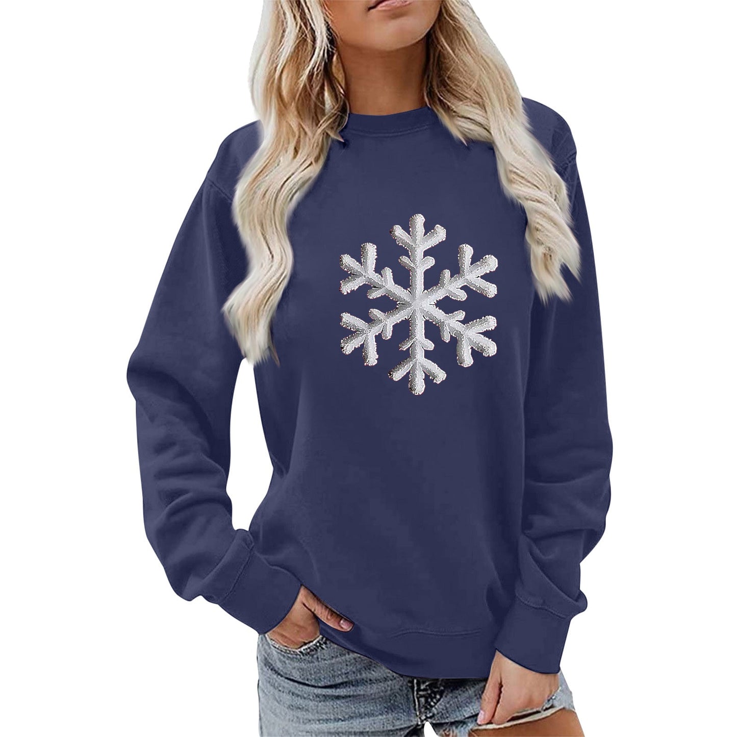 Damen Sweatshirt Schneeflockenmotiv Lässig Norvielle