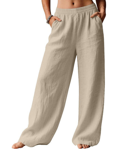 Damen Leinenhose Weit Bequem Elastischer Bund Norvielle