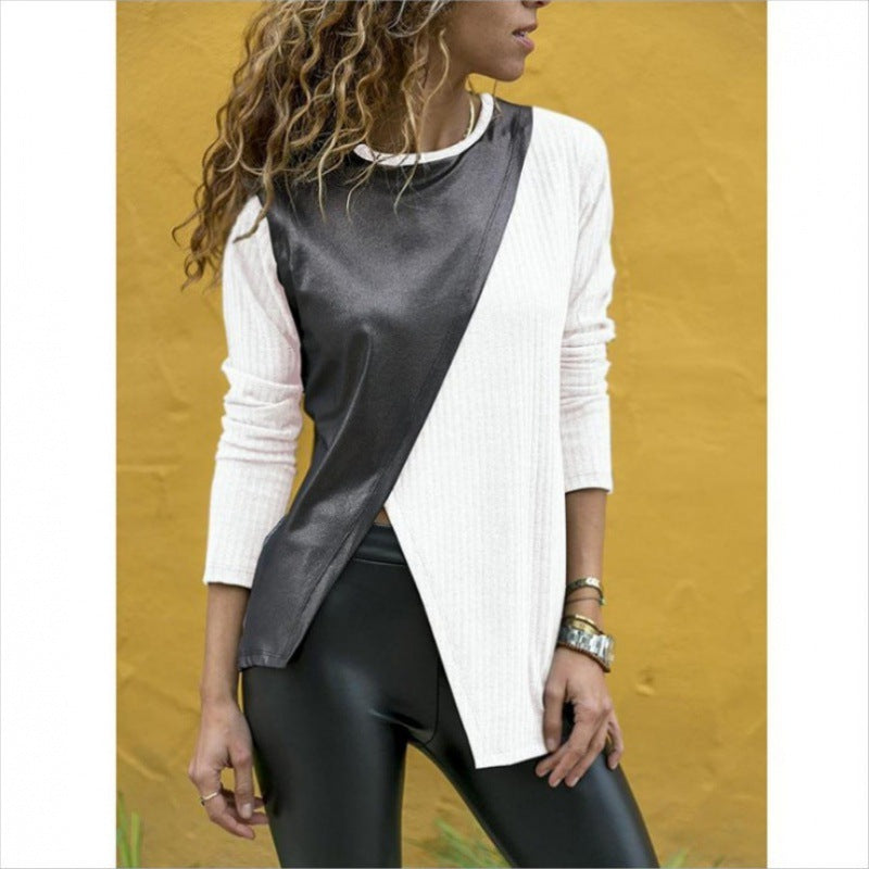 Damen Langarmoberteil Asymmetrisch Strukturiert Satin Optik
