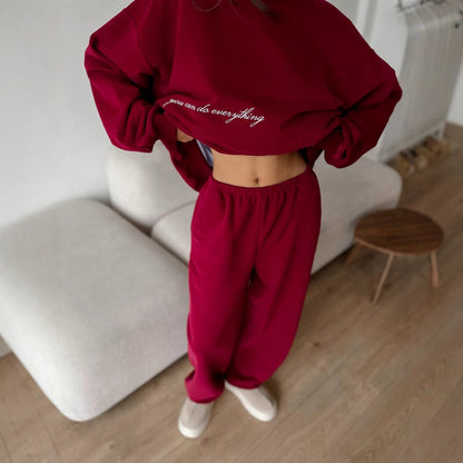 Damen Sweatshirt-Hosen-Set Elastischer Bund Bequem Grau