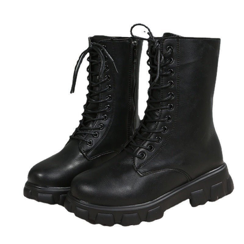 Damen Schnürboots Robustes Plateau Seitlicher Reißverschluss