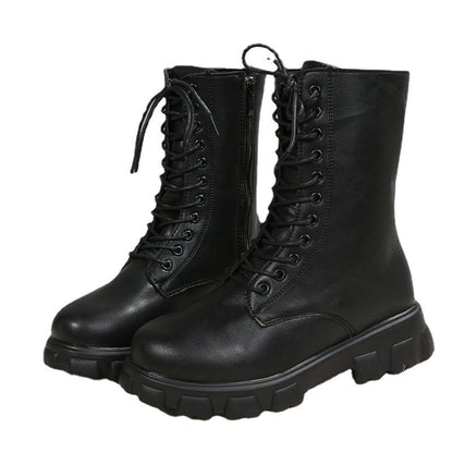 Damen Schnürboots Robustes Plateau Seitlicher Reißverschluss